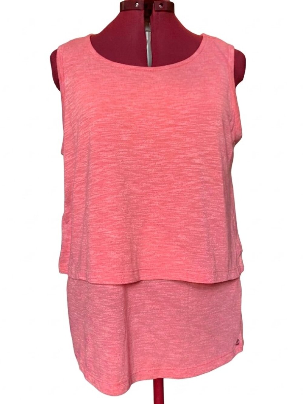 POINT ZERO - Coral Heather  Sleeveless Layered Tank  Top - XL